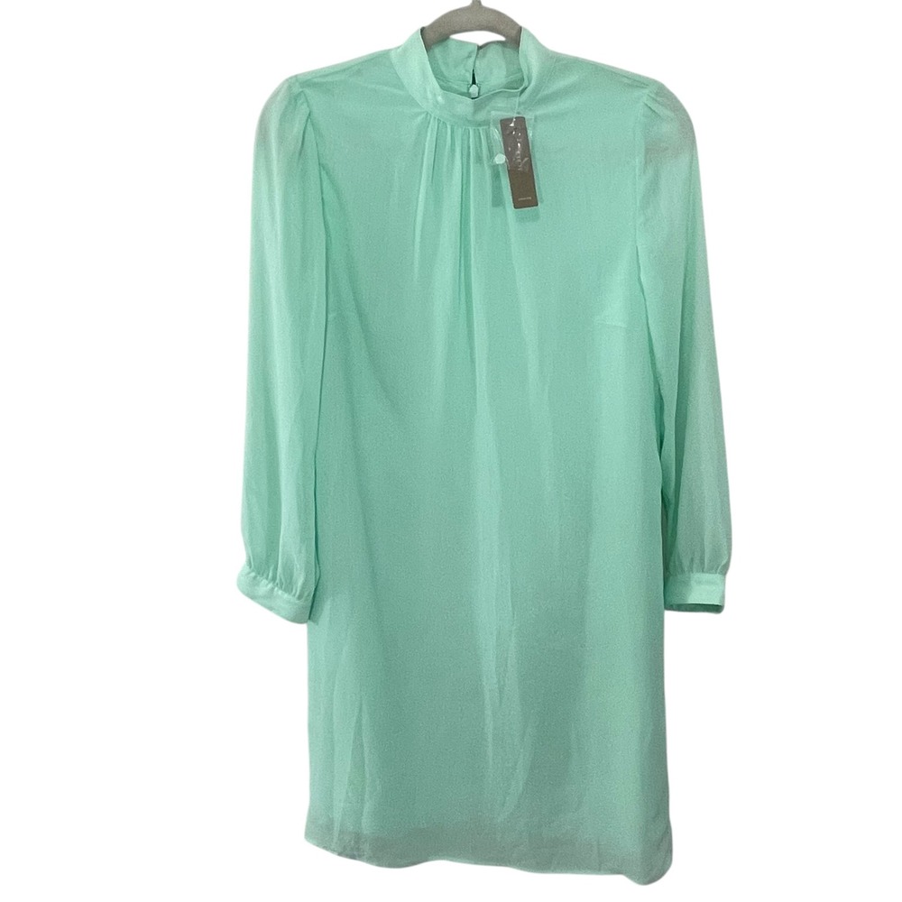 NWT J. Crew AK253 Mint Green Mock Neck Shift Dress Size‎ 0 Long Sleeve